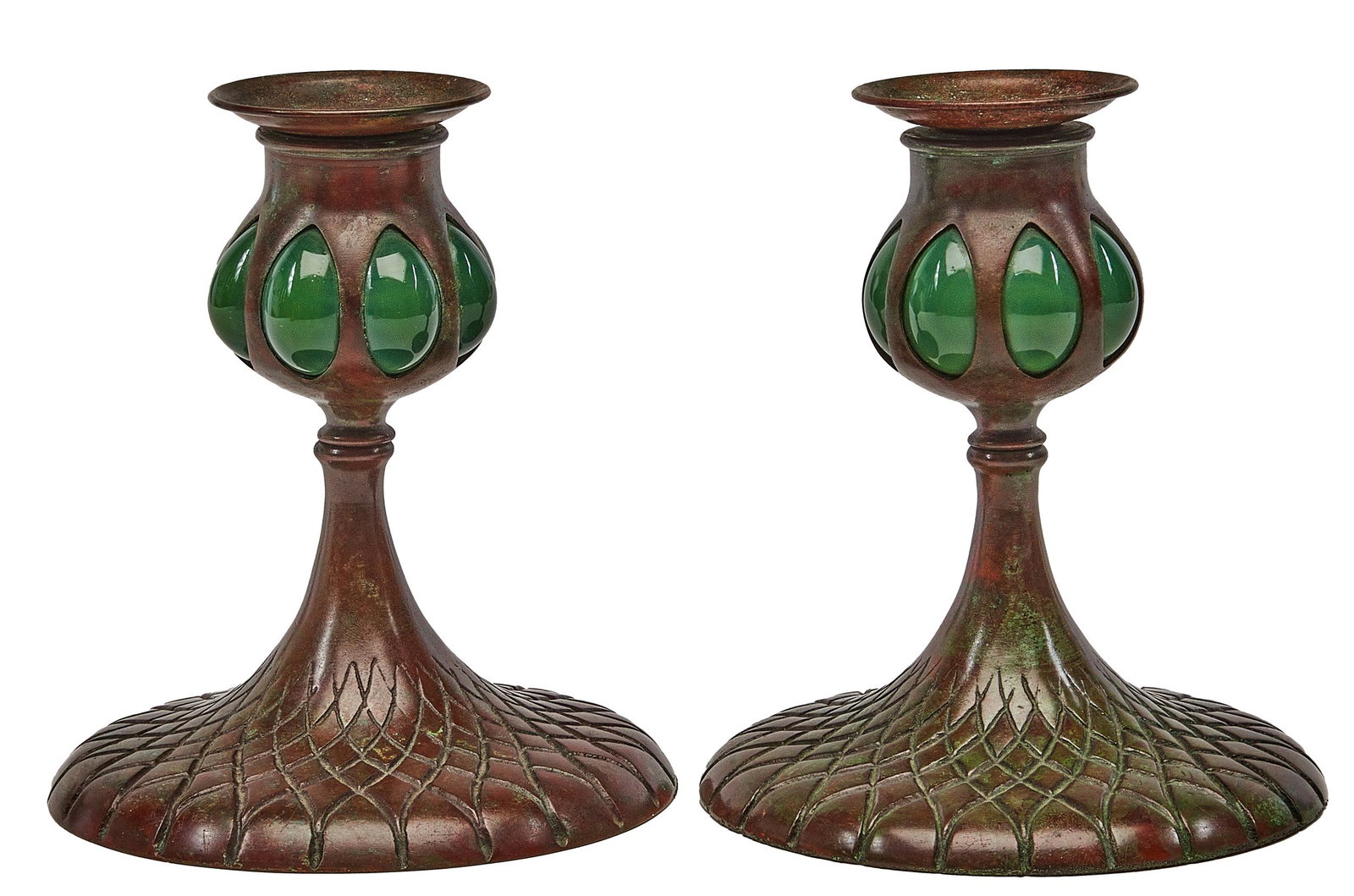 In the style of Tiffany Studios candlesticks, pair: Tiffany Studios, in the style of candlesticks, pair New Y