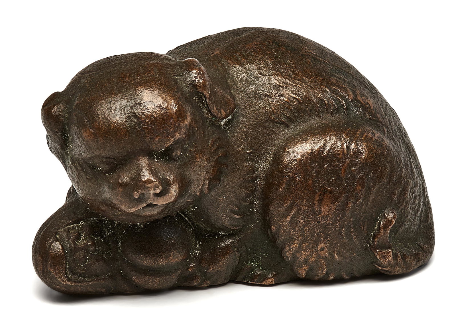 Tiffany Studios, in the style of, dog figurine: Tiffany Studios, in the style of, Dog dog figurine New York, NY bronze marked 1.5"h x 2.5"w