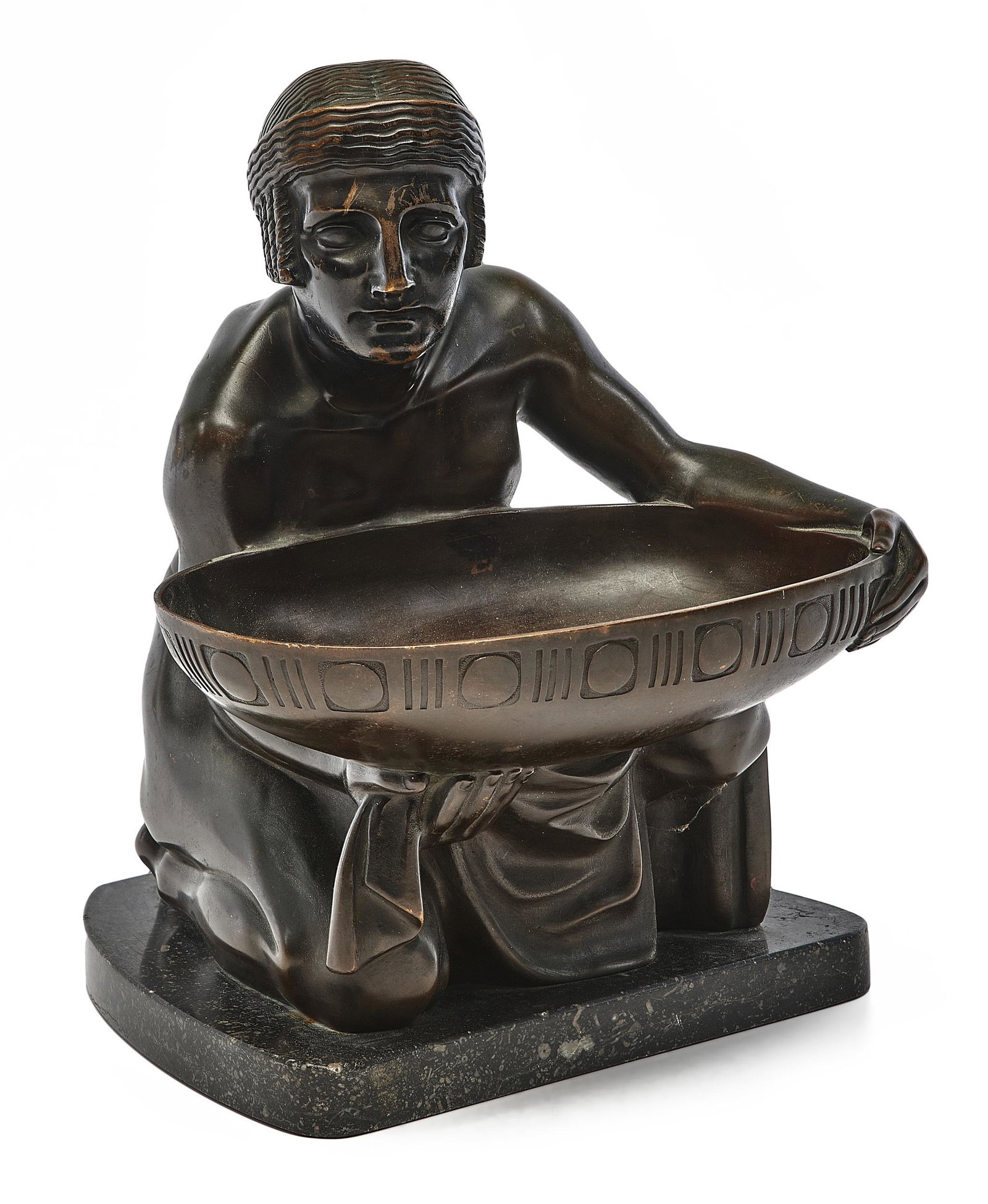 Gustav Gurschner sculpture: Gustav Gurschner Schalentrager sculptureAustriabronze