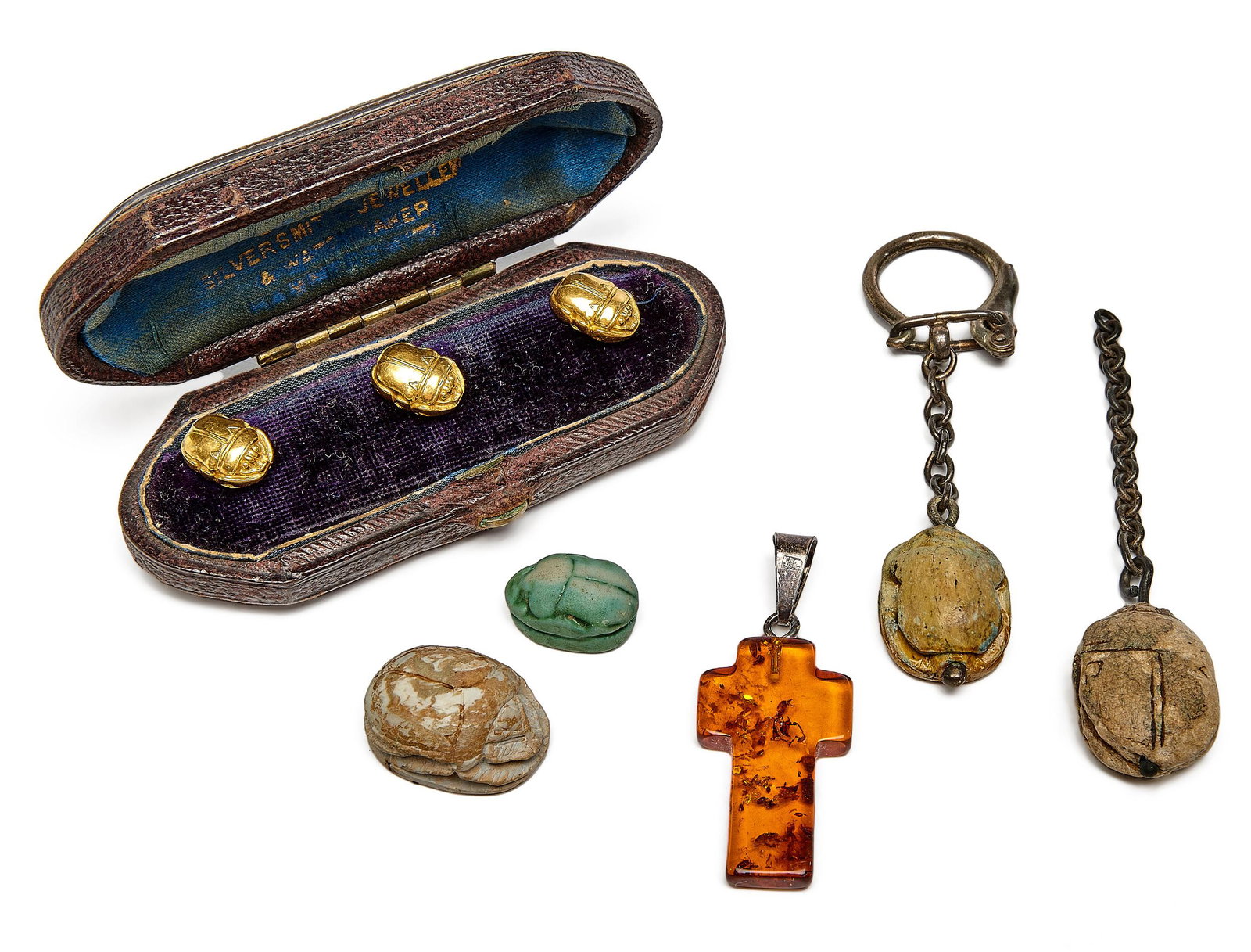 Egyptian Scarabs with scarab buttons and cross pendant (1 of 6)