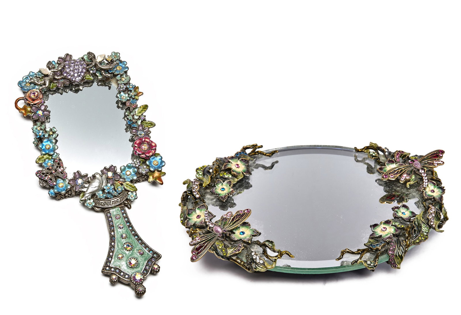 Perfume Tray and Mirror: Modern perfume tray and mirror Americanmetal, enamel, glassunmarkedlarger: 8"h x 5"w