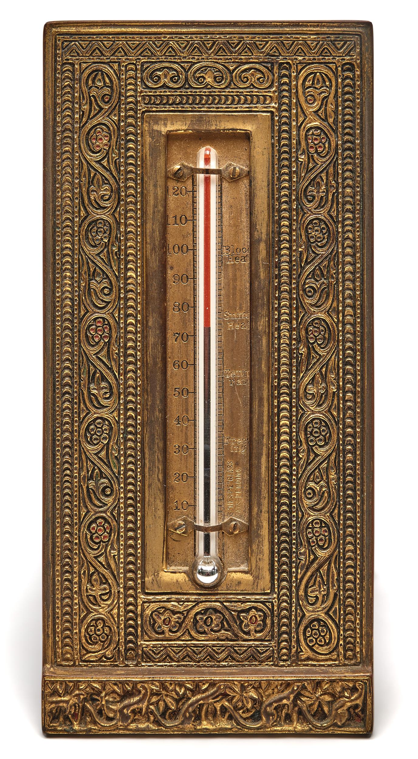 Tiffany Studios thermometer: Tiffany Studios Venetian thermometer New York, NY bronze impressed mark 8"h x 4"w