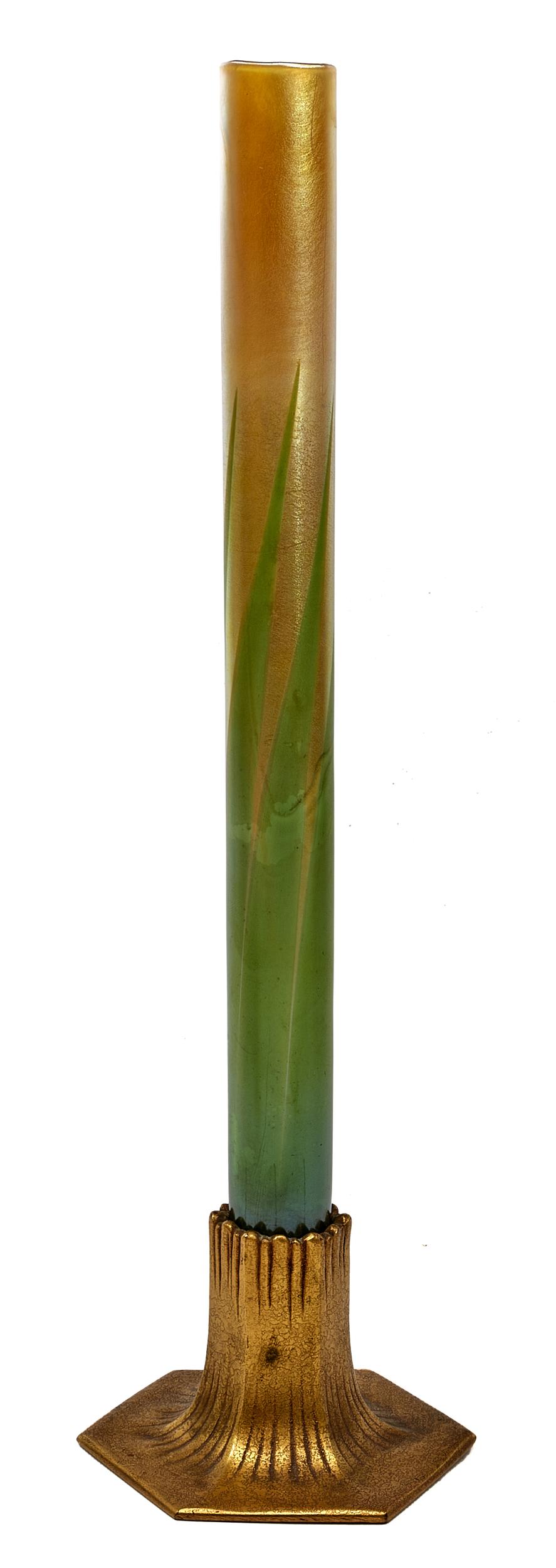Tiffany Studios vase: Tiffany Studios vase New York, NY Favrile glass, bronze impressed mark, etched signature 13"h x 4"dia