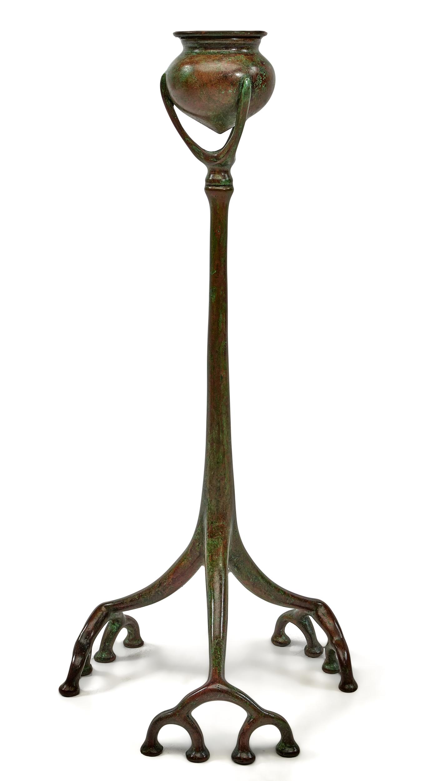 Tiffany Studios candlestick: Tiffany Studios candlestick New York, NY bronze impressed mark 12.5"h x 5"dia