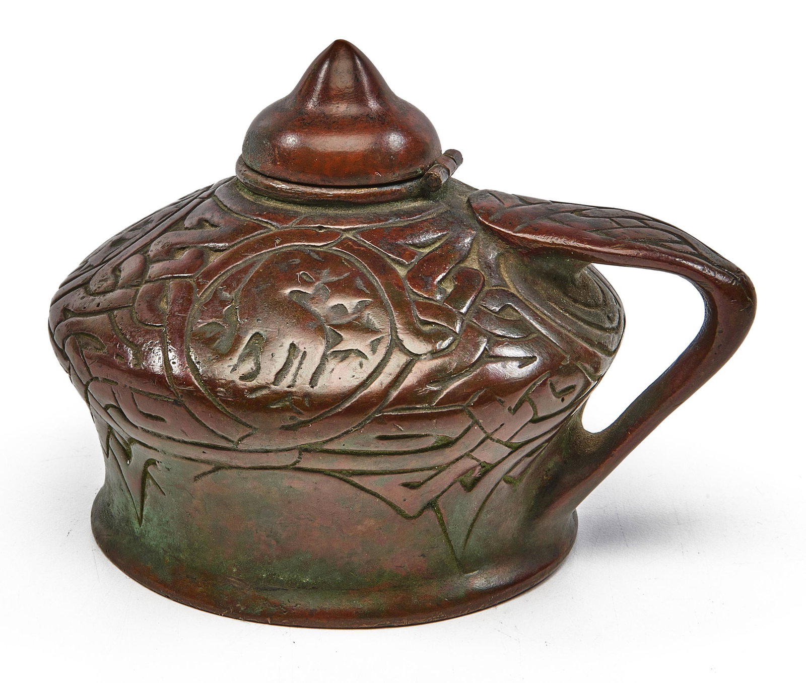 Tiffany Studios alcohol burner: Tiffany Studios Zodiac alcohol burner New York, NY bronze impressed mark 2.5"h x 3.5"w