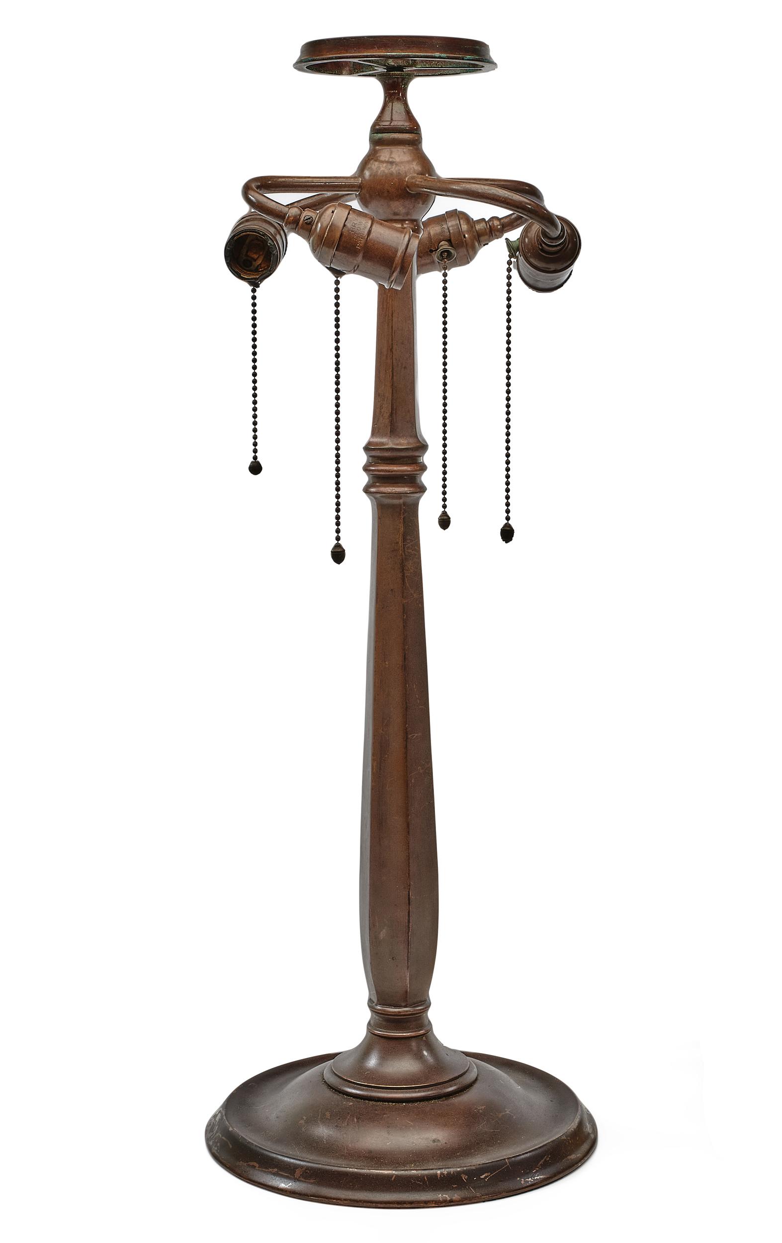 Tiffany Studios lamp base: Tiffany Studios lamp base New York, NY bronze impressed mark 25.25"h x 9.5"dia