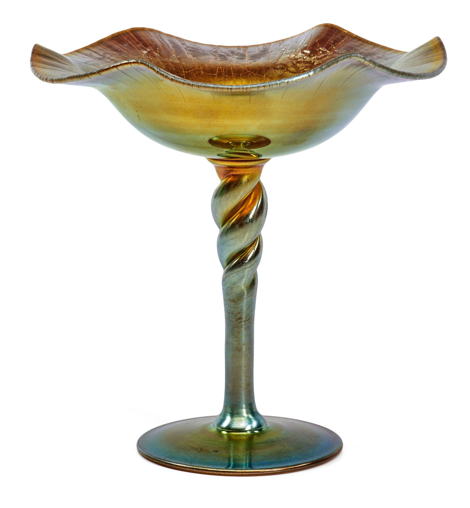 Steuben compote: SteubenGold Aurene compoteCorning, NYglasssigned, numbered 6.25"h x 6.25"dia