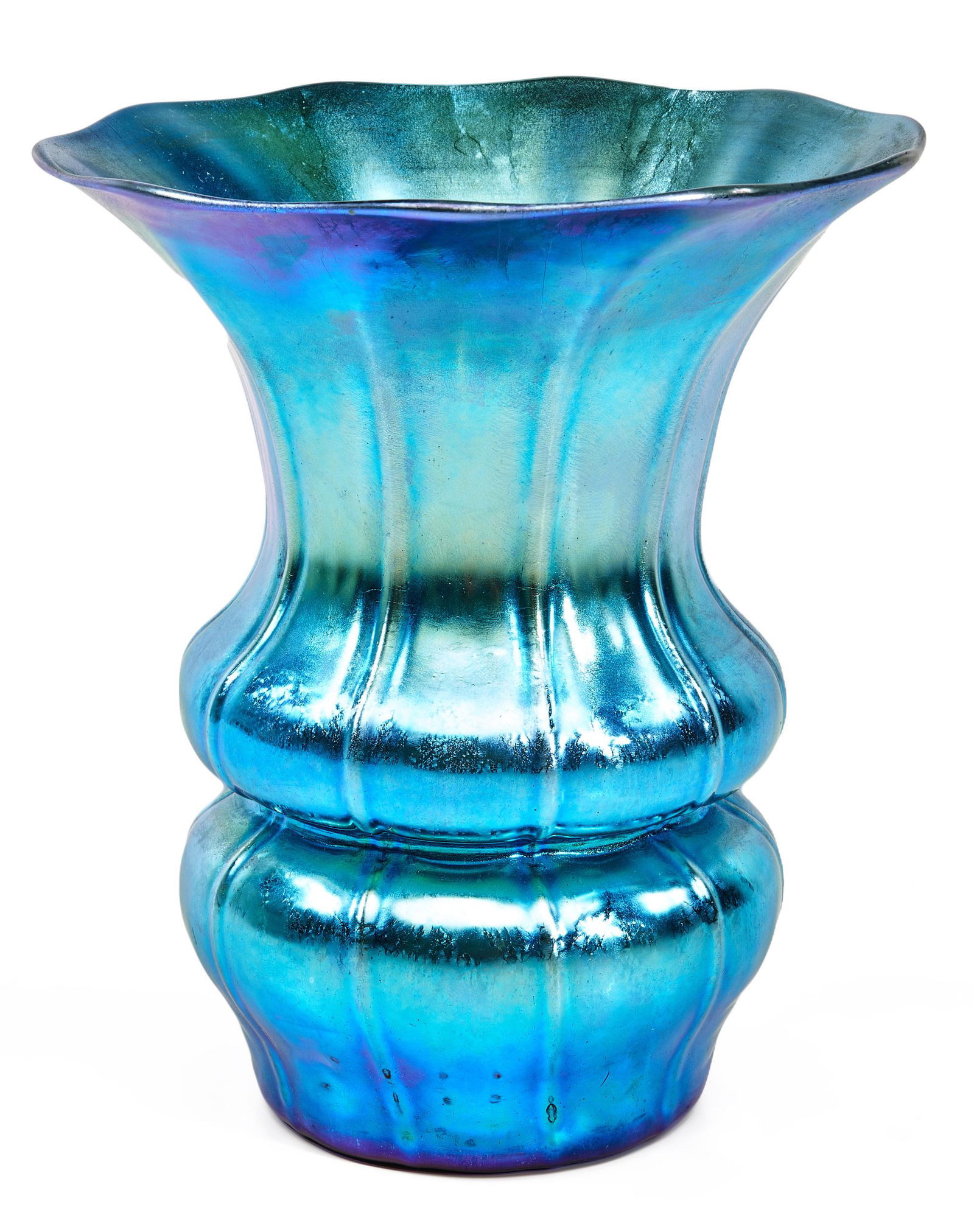Steuben vase: SteubenBlue Aurene vaseCorning, NYglasssigned6"h x 5.25"dia