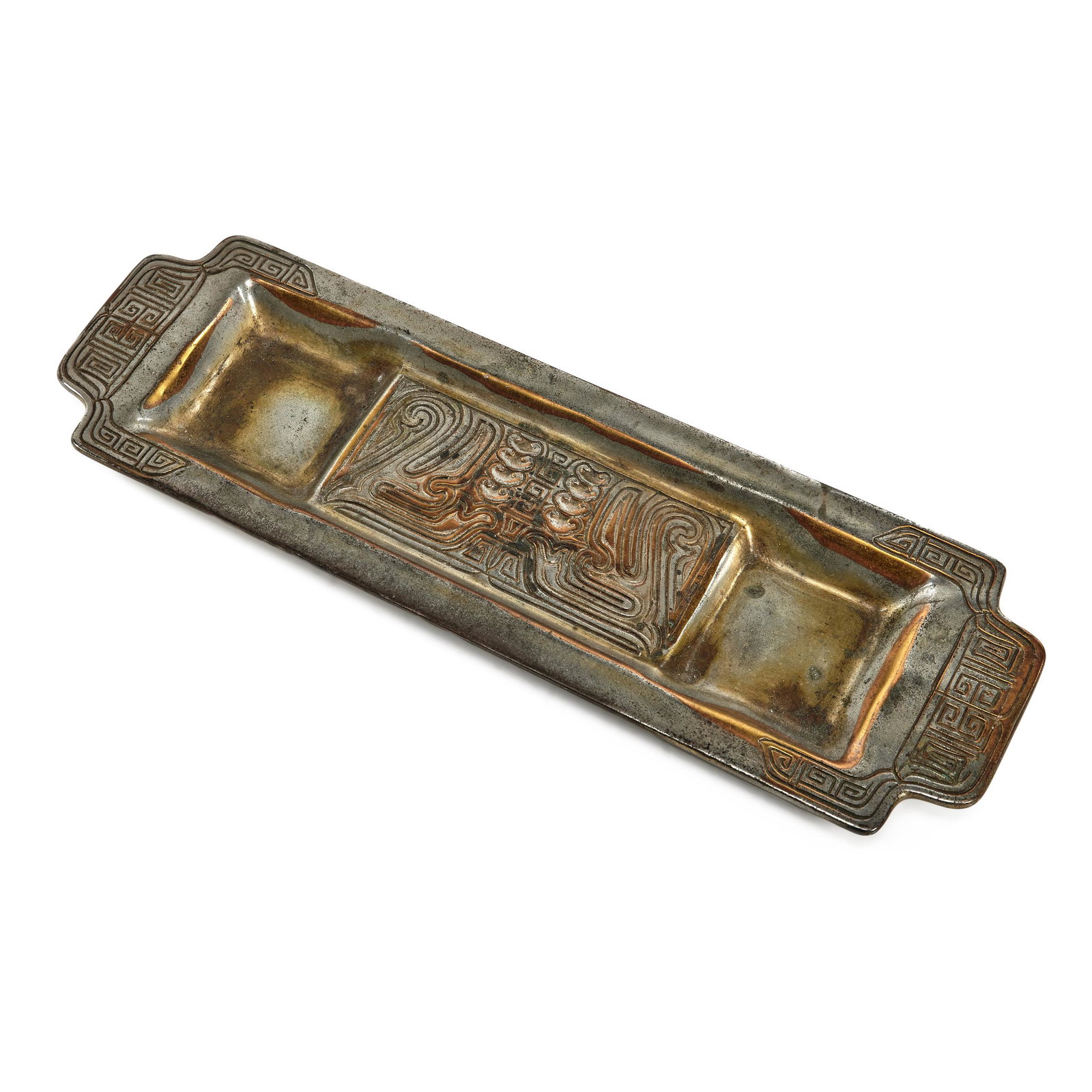 Tiffany Studios pen tray: Tiffany Studios Chinese pen tray New York, NY bronze impressed mark 12"h x 3.75"w