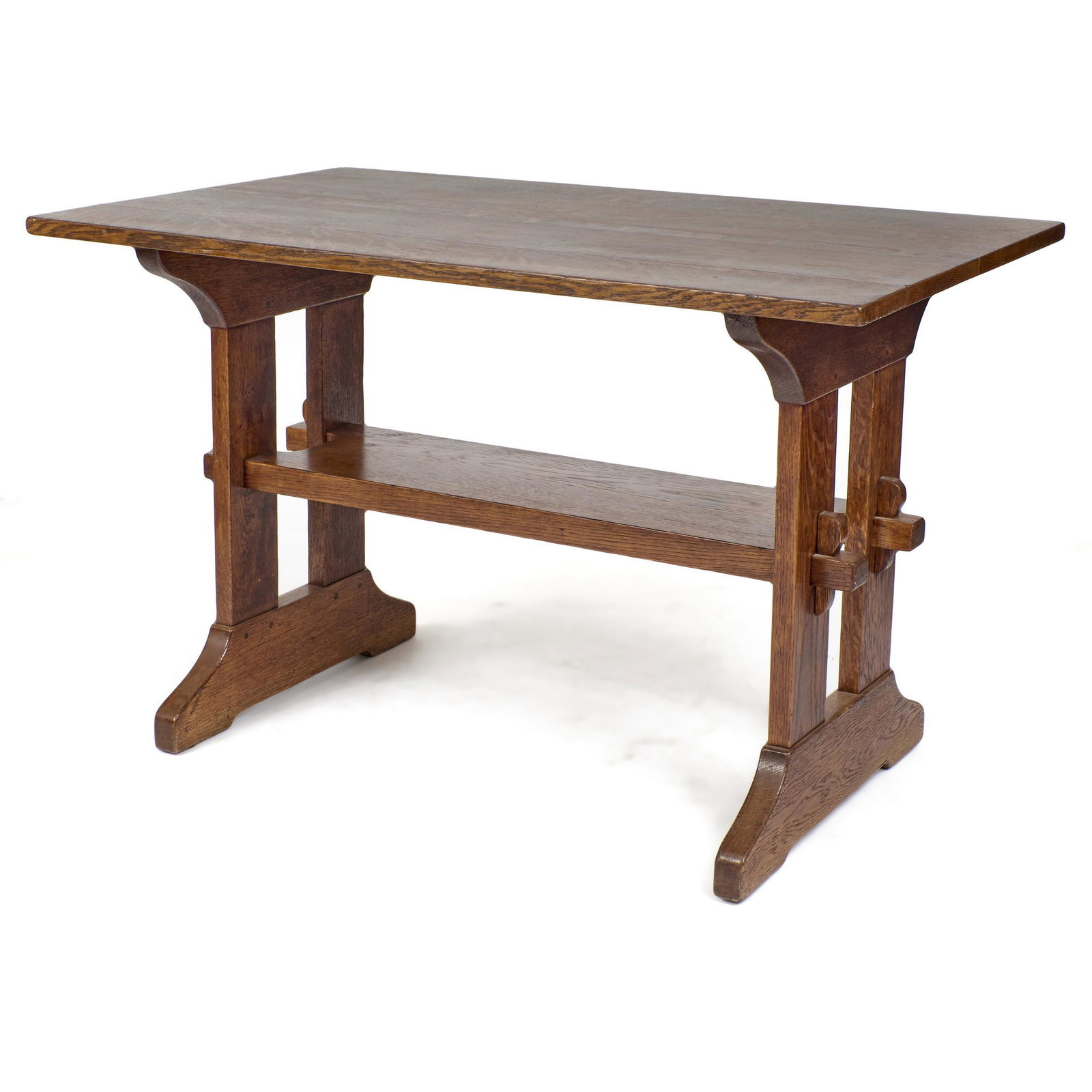 Gustav Stickley trestle table: Gustav Stickley trestle table Eastwood, NY oak unmarked 30"h x 47.5"w x 29.5"d