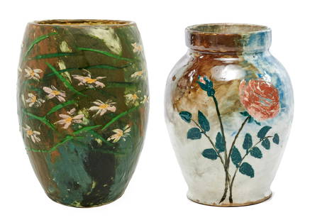 Wheatley Pottery vases, two: Wheatley Potteryvases, twoCincinnati, OH, 1879-80glazed ceramicsigned, dated larger: 9"h x 7"dia