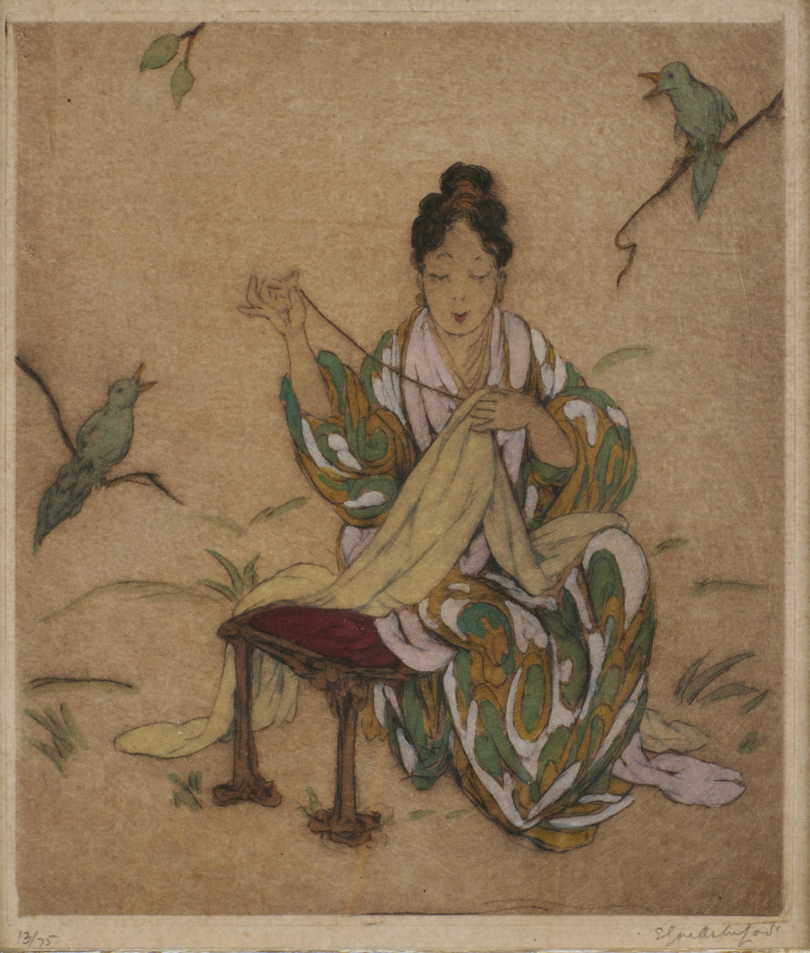 Elyse Ashe Lord (British, 1900-1971) color woodblock: Elyse Ashe Lord (British, 1900-1971) color woodblocksigned, edition numberedimage: 12.5"h x 11"w