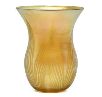 Louis Comfort Tiffany vase: Louis Comfort Tiffany vase New York, NY Favrile glass etched signature 4.5"h x 3.5"w