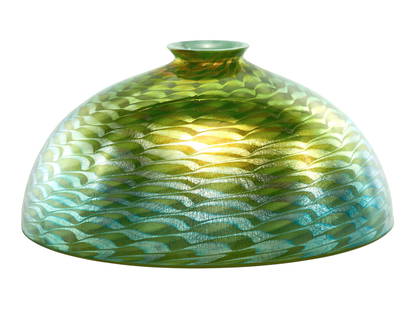 Louis Comfort Tiffany, Damascene shade: Louis Comfort Tiffany Damascene shade New York, NY Favrile glass signed 4.75"h x 10"dia