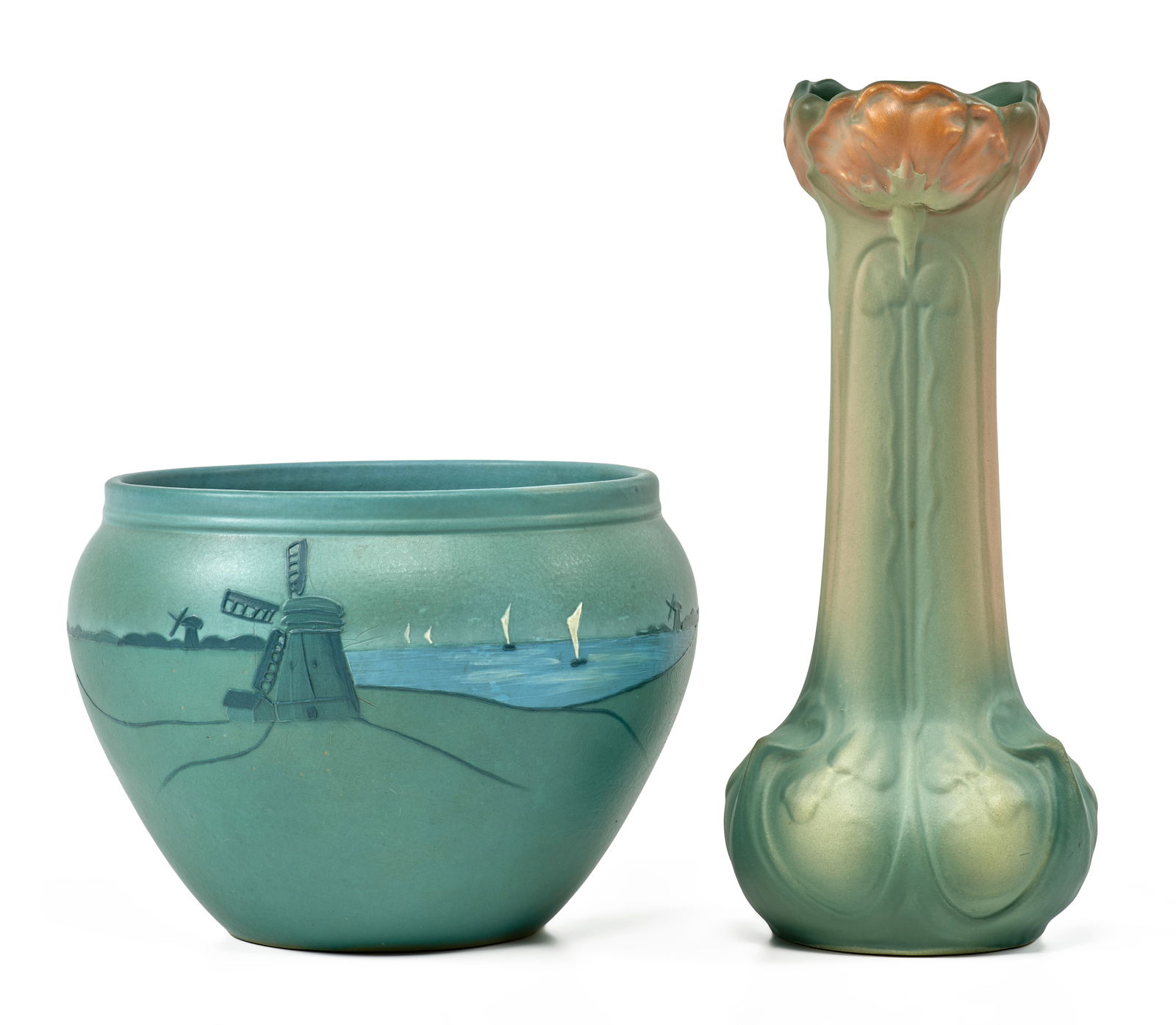 Weller Pottery Dresden vase with a Weller Pottery Art Nouveau vase (1 of 10)