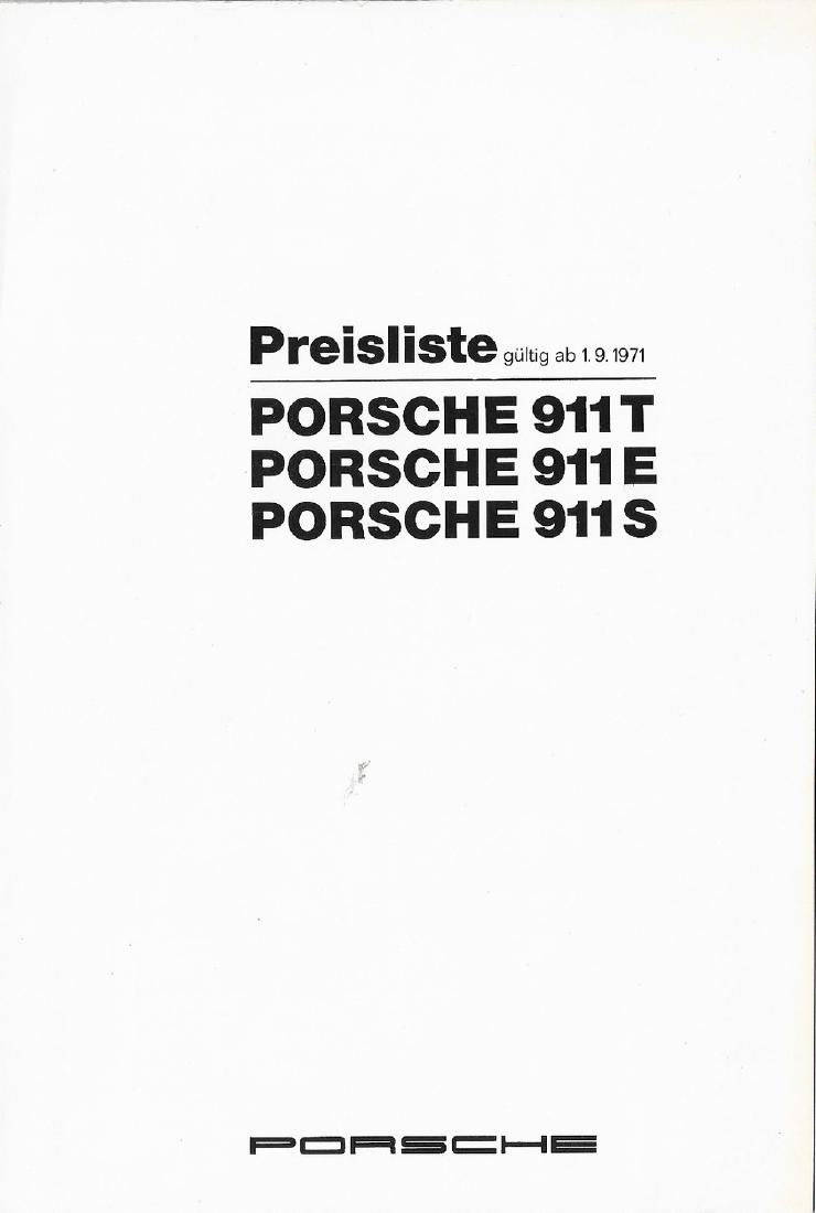 Porsche Price list type 911 T / 911 E / 911 S from 1971 (1 of 1)