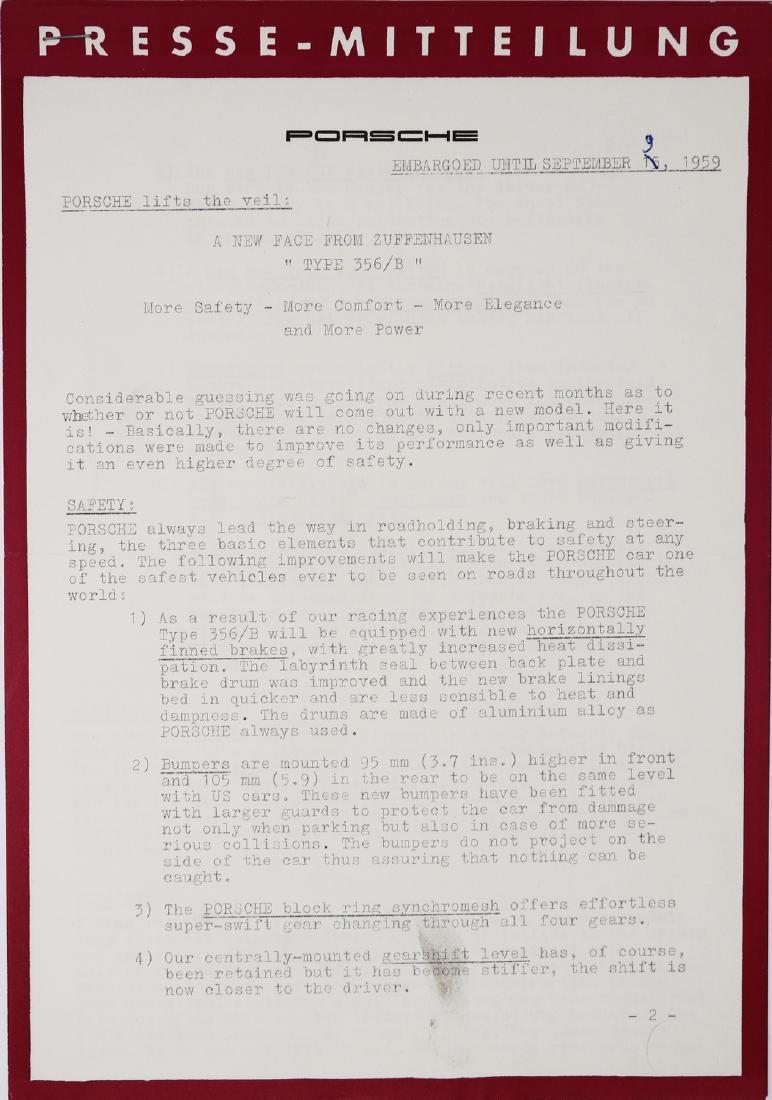 Porsche Press release type 356 B from 1959 (1 of 1)