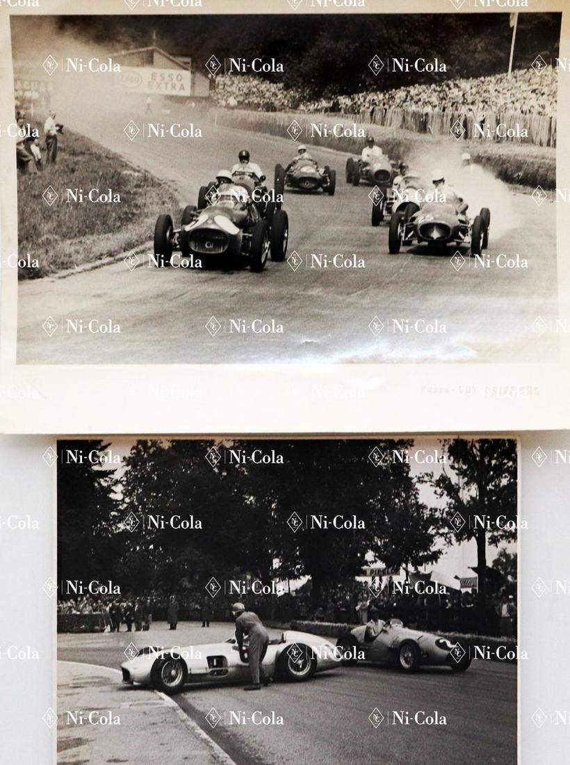 Automobilia 2 original B/W press photos Formula 1 early: Stamped Eugen Beck (13 x 18 cm) and Guy Griffiths (16.5 x 21.5 cm)
