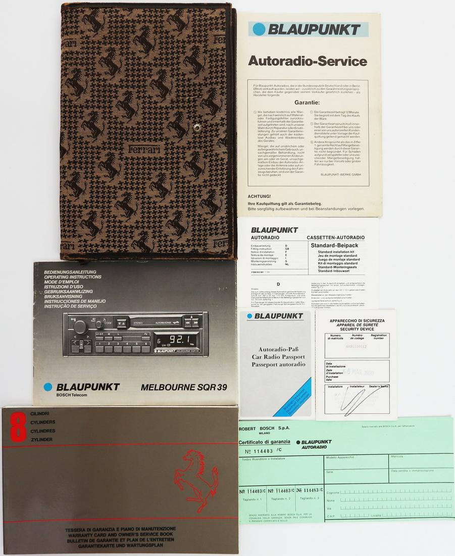 Ferrari Owner's manual from the 80s: Supplied with a 328 GTB type warranty card from Pozzi and a radio operating instructions