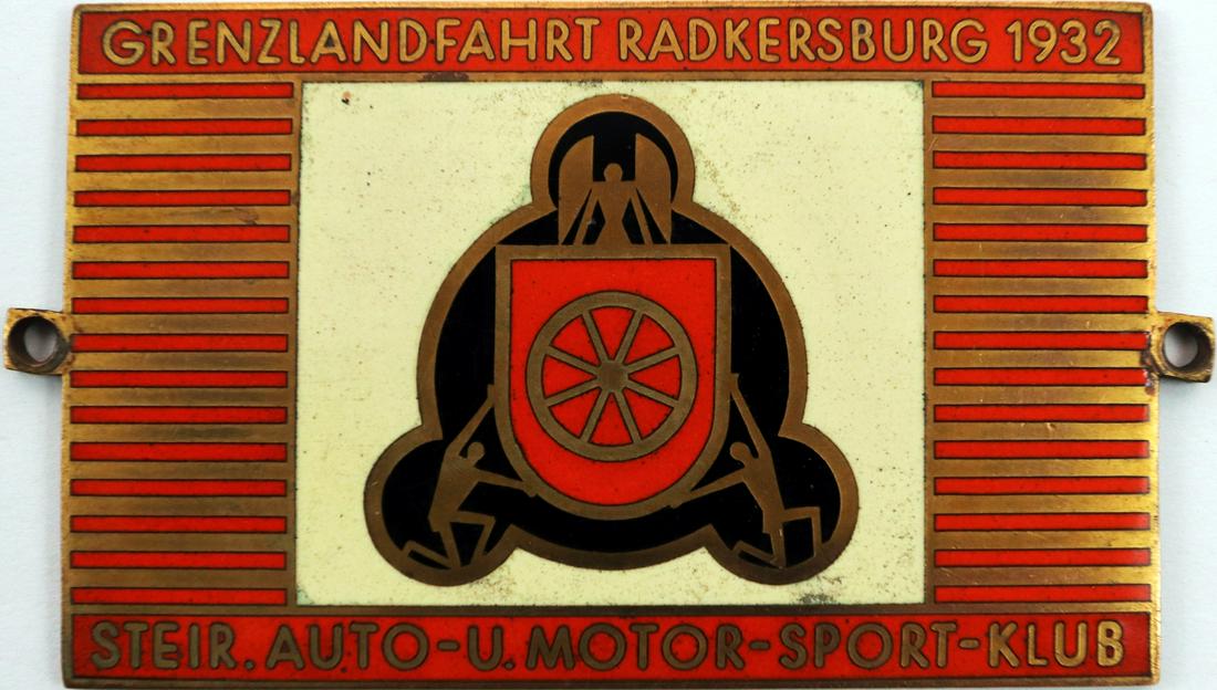 Automobilia Badge 'Grenzlandfahrt Radkersburg 1932': Styrian Car and Motor Sports Club