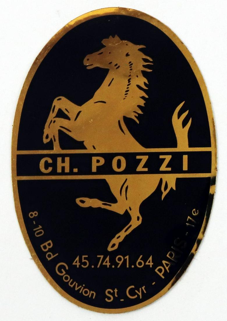 Ferrari Rare dealer sticker 'Ch. Pozzi' from the 60s: 8-10 Bd Gouvion St. Cyr. Paris 17e, 8 x 5 cm