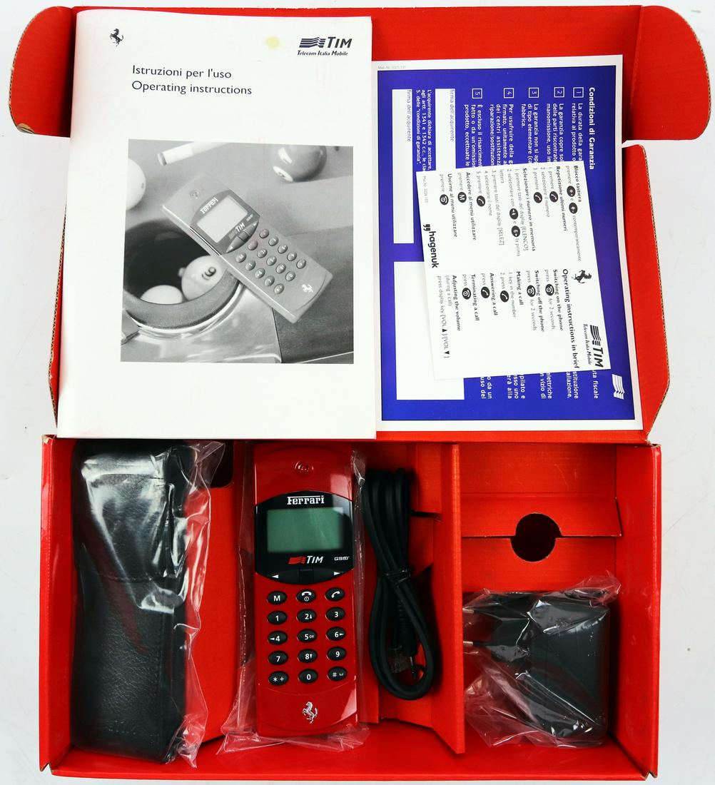 Ferrari TIM Telecom Italia Mobile Handy: With battery, charger, black leather case, operating Instructions, warranty certificate and original packaging