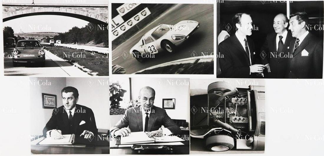 Porsche 6 original B/W factory press photos: E.g. Porsche 904 / 906 / sales staff (u.a. O.E. Filius) in conversation etc., 17 x 12 cm