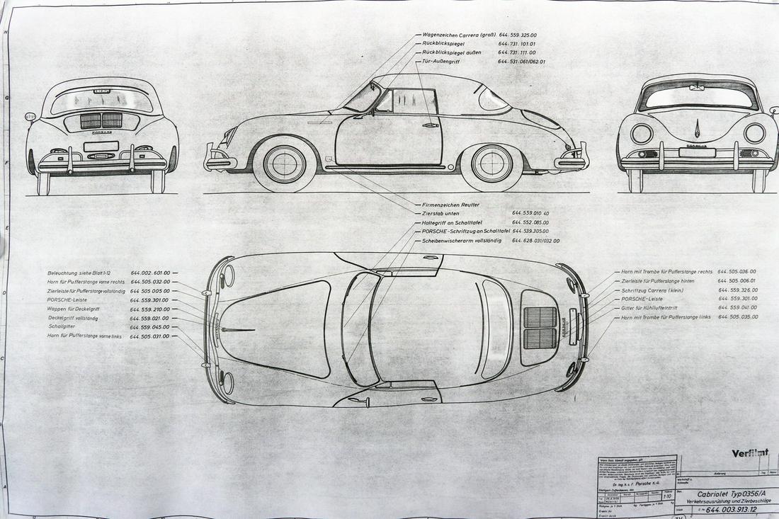 Porsche Blueprint 'Verkehrsausrüstung und: Z. No. 644.003.913.12, 60 x 83 cm, scale 1:10, 26.6.1958, 60 x 83 cm