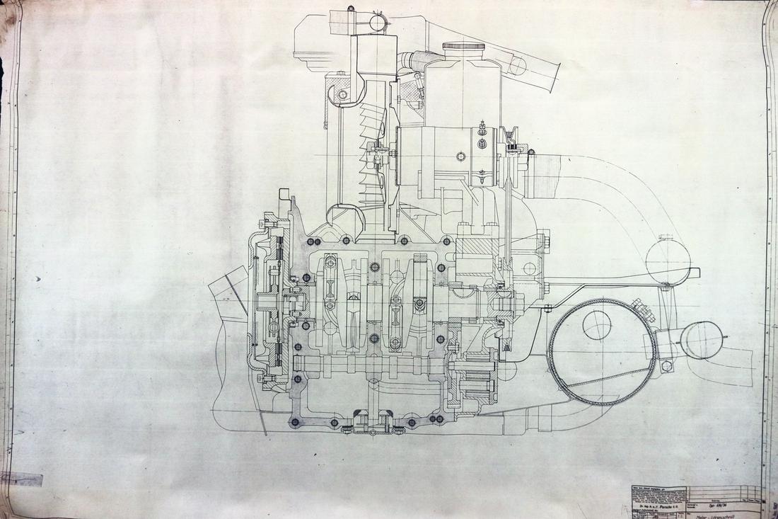 Porsche Original blueprint engine-sectional elevation (1 of 2)