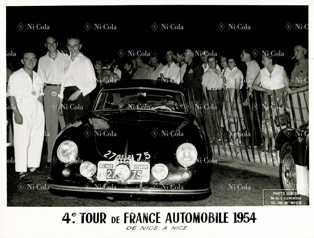 Porsche Original B/W participant press photo 4th Tour: Porsche 356 von Storez / Bruere, 23 x 17.5 cm