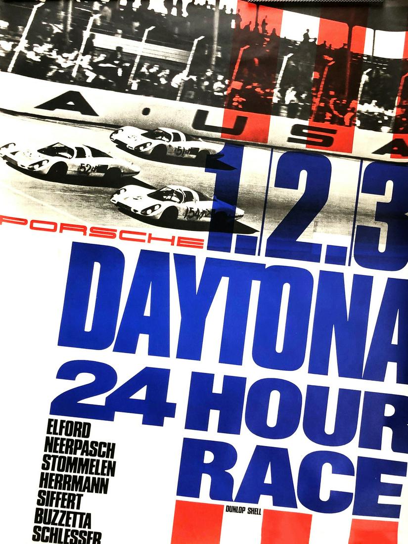 Porsche Poster '1.2.3. Daytona 24 Hours Race' from 1968: Design Strenger, 118 x 84 cm