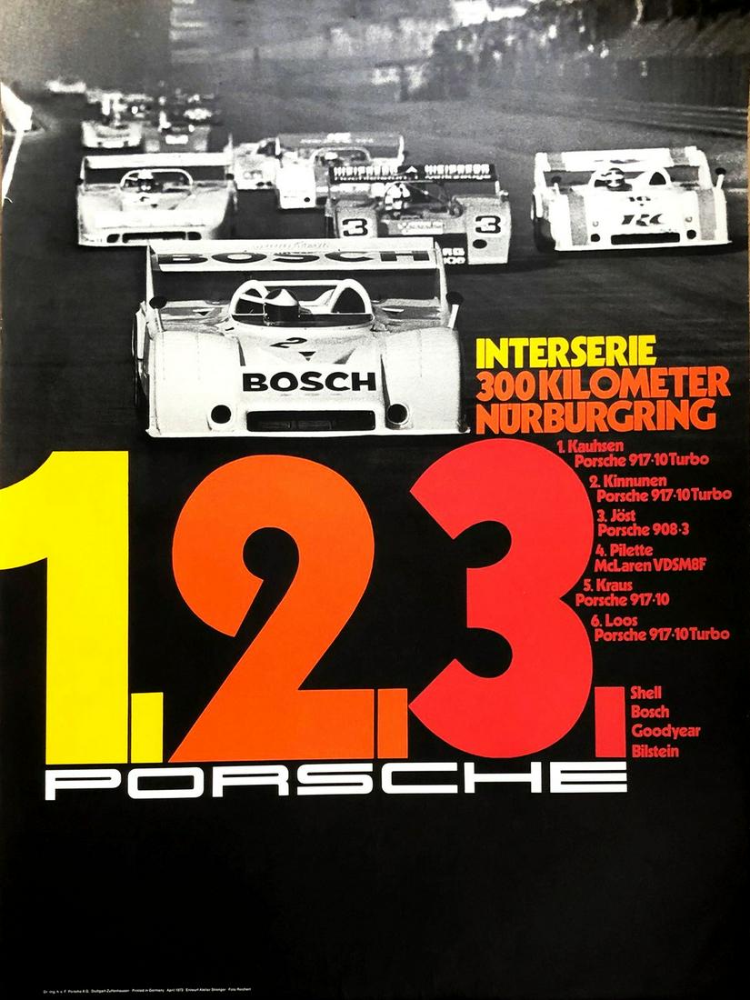 Porsche Poster '1.2.3. Interseries 300 Kilometer: Design Strenger, 101 x 76 cm, small damage at the edge