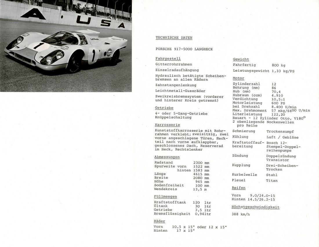 Porsche 1 page technical data Porsche 917-5000 (1 of 1)