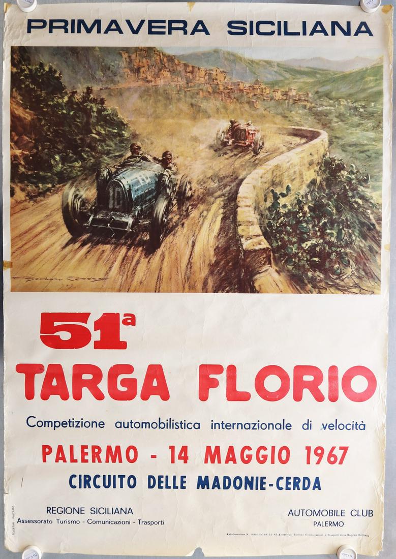TARGA FLORIO Poster '51a Targa Florio' from 1967: 99.5 x 69.5 cm, with 3 small flaws, creases, small tears and with glue rests
