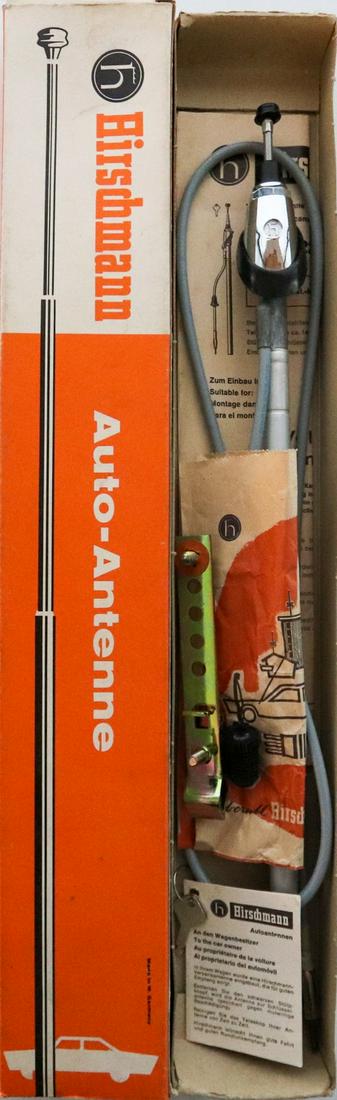 Automobilia Hirschmann Antenna: For Volkswagen Beetle / Karmann Ghia / VW Combi / VW Bus, in original packaging, incl. assembly guide, NOS
