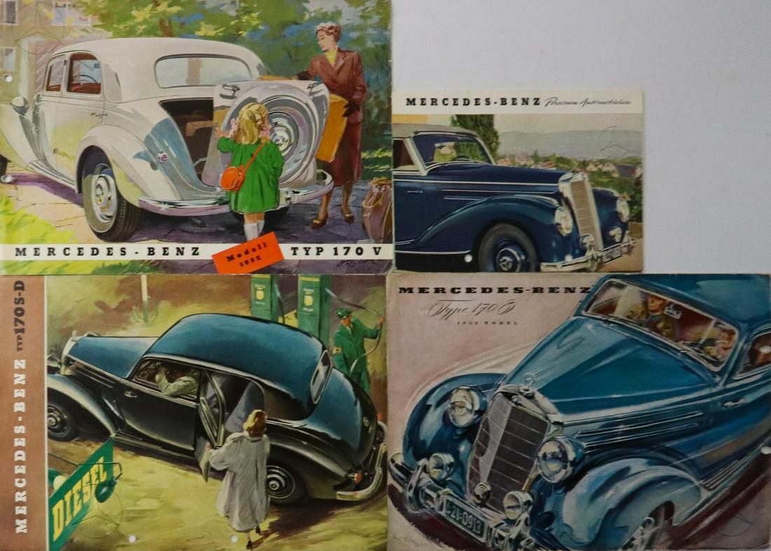 Mercedes-Benz 4x brochure from the 50s: 1x fold-out brochure, 16 pages, punched, Dutch, 1x fold-out brochure Tap 170S-D, 8 pages, punched, German, 1x fold-out brochure type 170 V from 1952, 8 pages, punched, German, 1x fold-out brochure typ