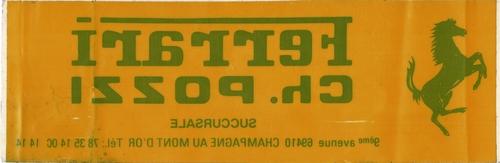 Ferrari Rare Ferrari dealer sticker 'Ch. Pozzi' from: 6ème Avenue 69410 Champagne au Mont d'Or; 5.5 x 16.5 cm