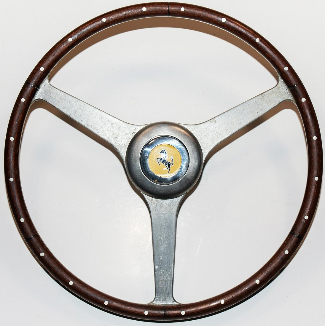 Ferrari Wooden steering wheel for type 166, 195, 212,: With reproduced horn button, restored wood, 41 cm, used