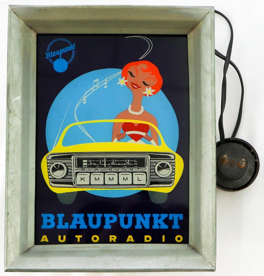 Automobilia Bar display 'Blaupunkt' from the 50s - 60s: Indicators, from old car radio plot, 25 x 20 cm, working