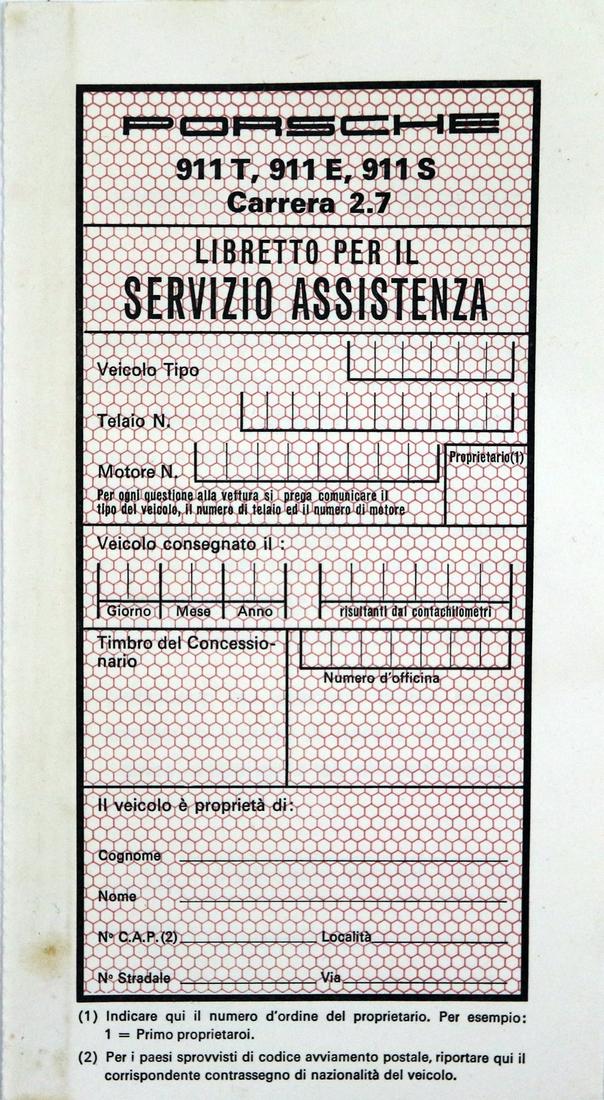 Porsche Service booklet 911 Carrera 2.7 RS and 911 T / (1 of 1)