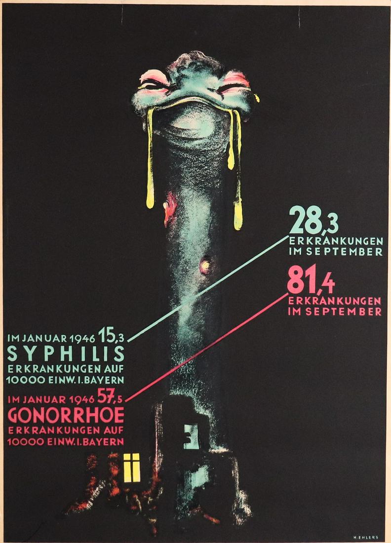 Poster Erkrankungen Syphilis - Gonorrhoe from 1946 (1 of 1)