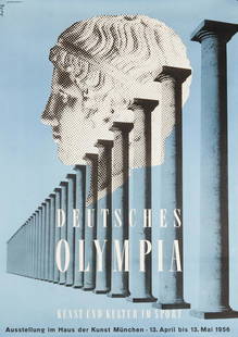 Poster Exhibition poster 'Deutsches Olympia' from 1956: Haus der Kunst Munich, approx. 84 x 59 cm, design Richard Roth