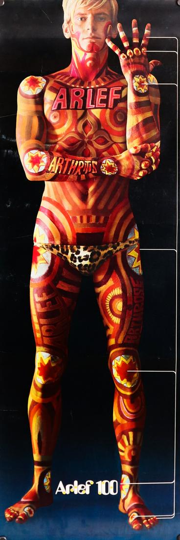 Poster Art poster 'Arlef 100' from the 60s / 70s: Olaf Leu, motif: Man, with poster mouldings, creases, approx. 123 x 43 cm