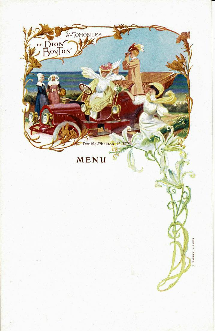 Automobilia Menu card 'De Dion Bouton' approx. from: 14 x 21 cm