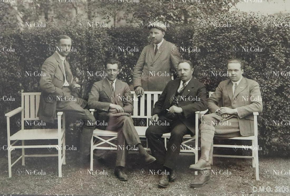 Automobilia Original b/w large photo 'DMG Rennfahrer': Carl Kappler, Otto Merz, Rudolf Caracciola, Christian Werner, Otto Salzer, from the estate of racing driver and racing manager of DMG Otto Salzer from ObertÃ¼rkheim, original signature Otto Salzer o