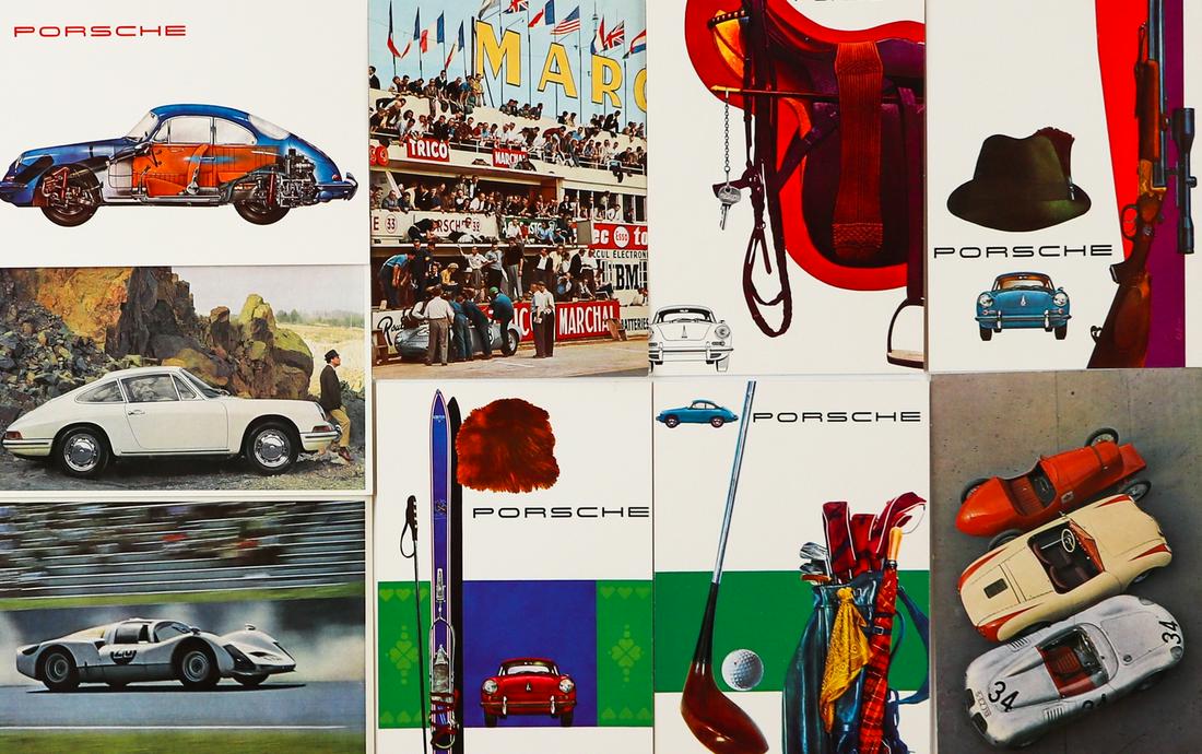 Porsche 9 parts factory postcards from the 50s / 60s: Since construction not run