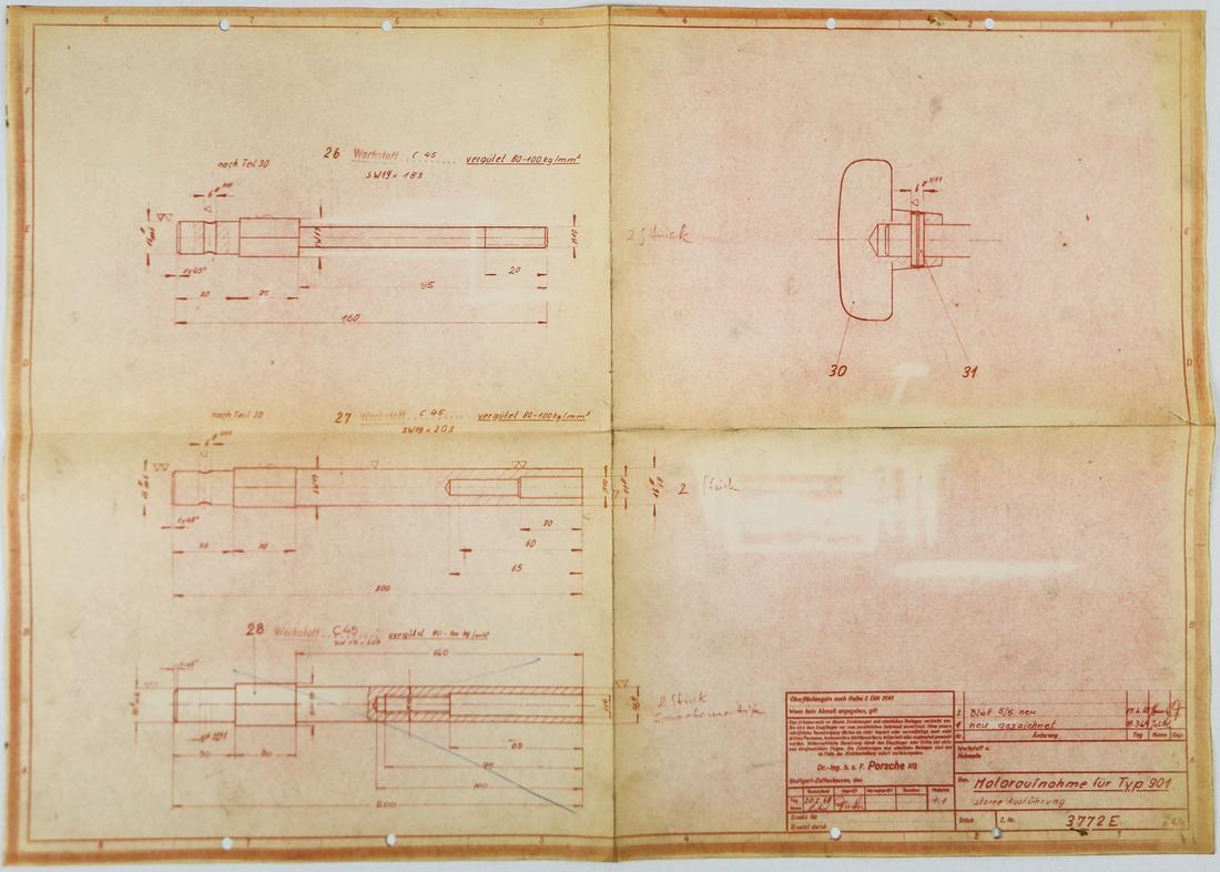 Porsche Original blueprint 'Motoraufnahme fÃ¼r Typ 901' from (1 of 1)