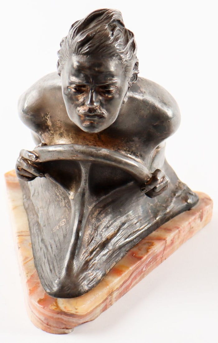 Automobilia Bronze statue 'Rennfahrer im Fahrtwind': Artist: Charles Lapicque 1898 - 1988, high quality fabrication on marble base, length: 17 cm, height: 16 cm