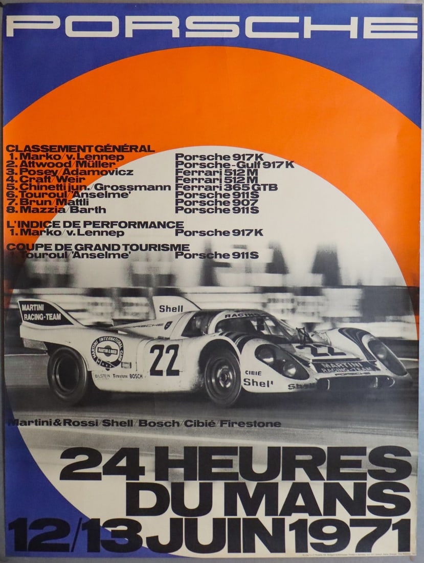 Porsche Poster '24 Heures Du Mans 1971': Overall winner Marko / Lennep, design Strenger, 101 x 76 cm