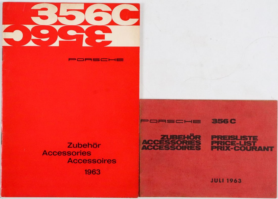 Porsche Accessories 1963 and price list accessories 1963 fo: Print no. W12 10M 8 63 and W191 10M 8.63, 3 languages, rare